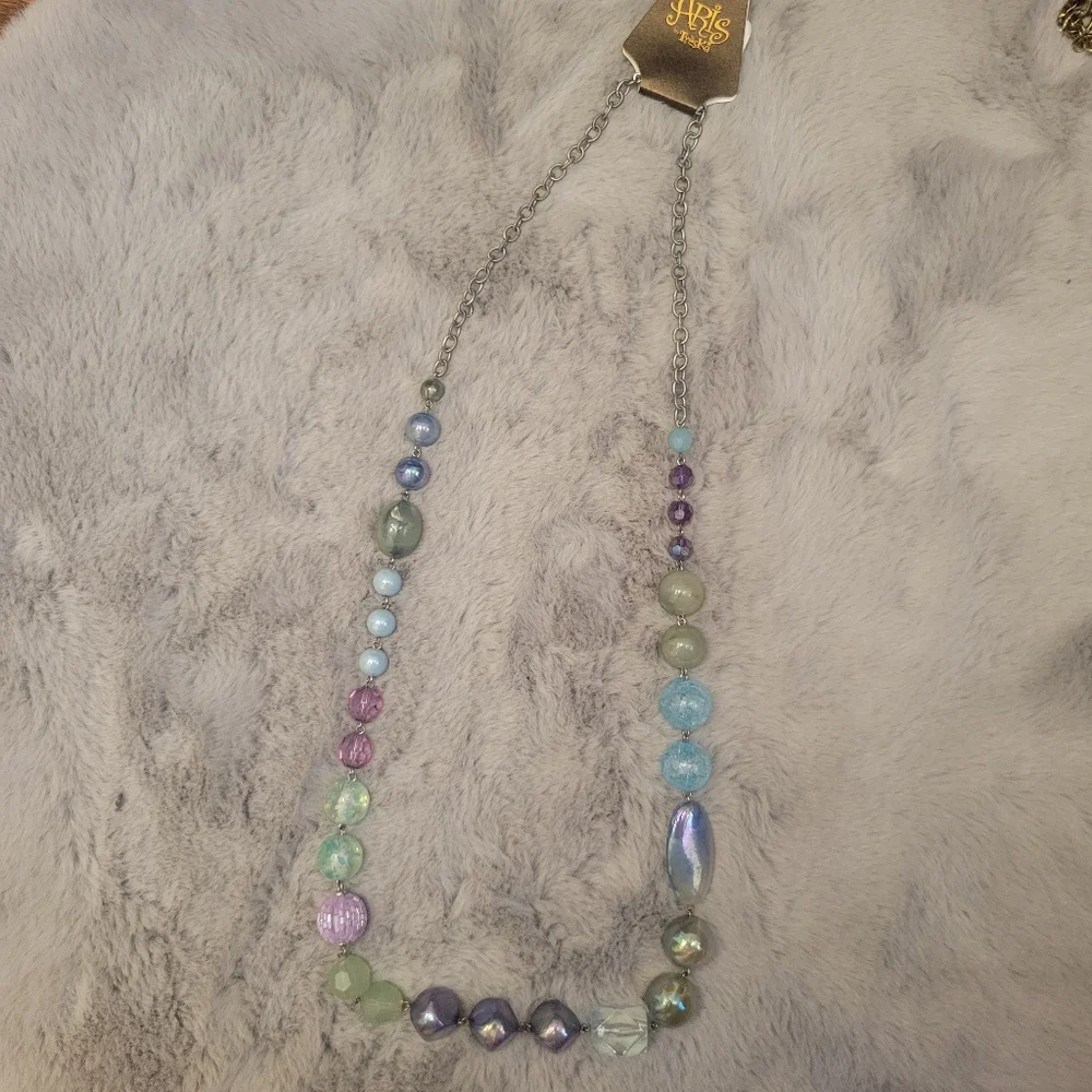 Aris by Treska Long Beaded Blue Purple Green Necklace